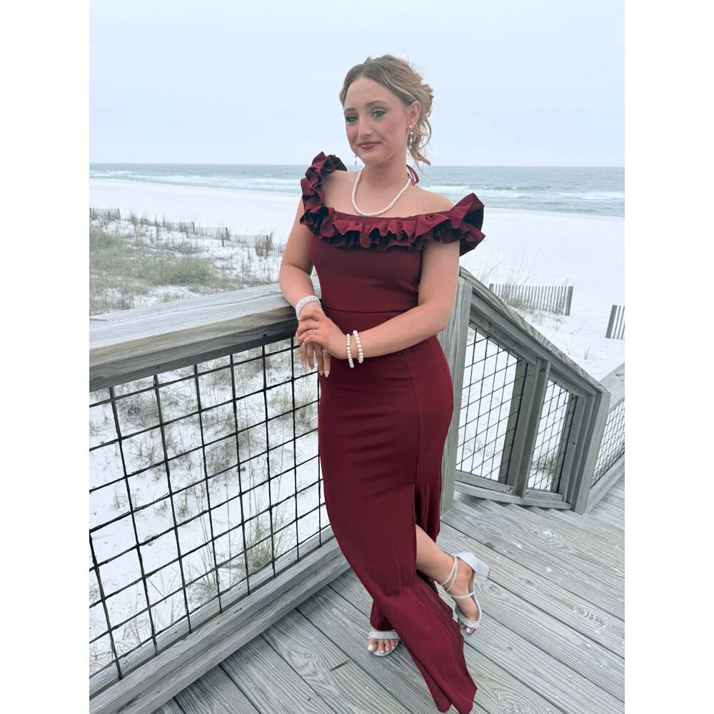 Burgundy Off the Shoulder Formal Dress